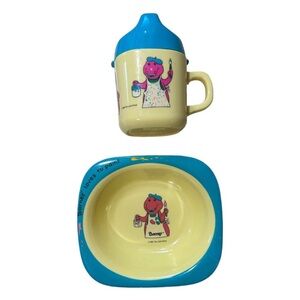 ✨1992 Vintage Barney The Purple Dinosaur Loves To Paint Elandia Melamine Set✨